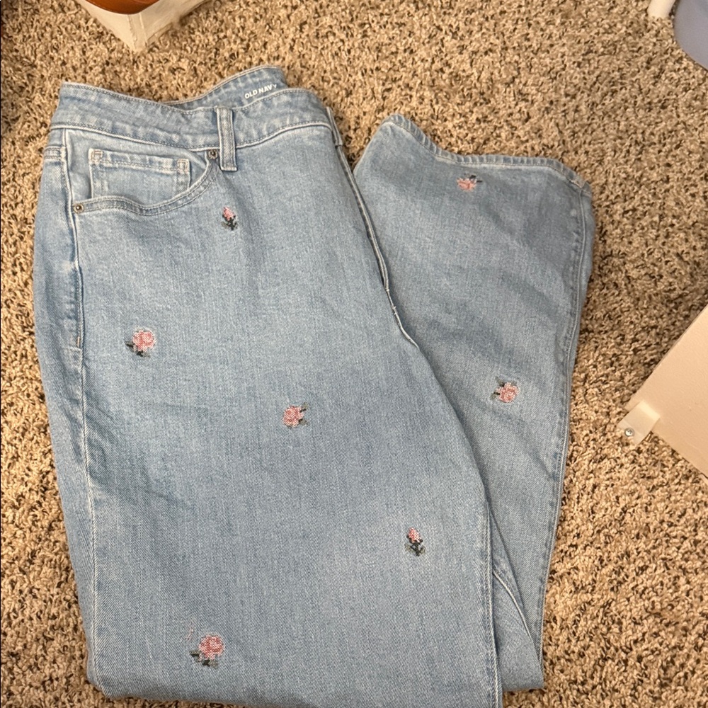 Light Blue Floral Embroidered Women's Jeans
